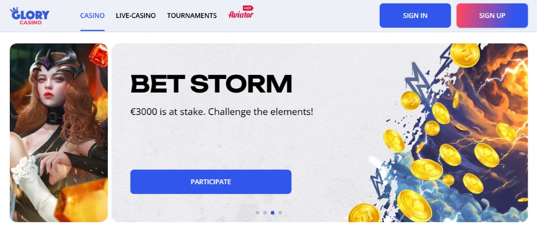 Bet Storm tournament banner showing prize info and fantasy-themed background